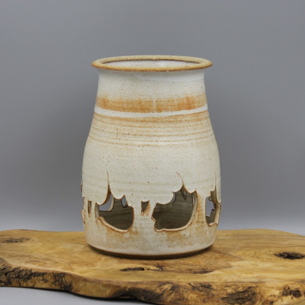 Handmade Ceramic Tea Light Vase - Signed by Bade - 7 1/2 inches