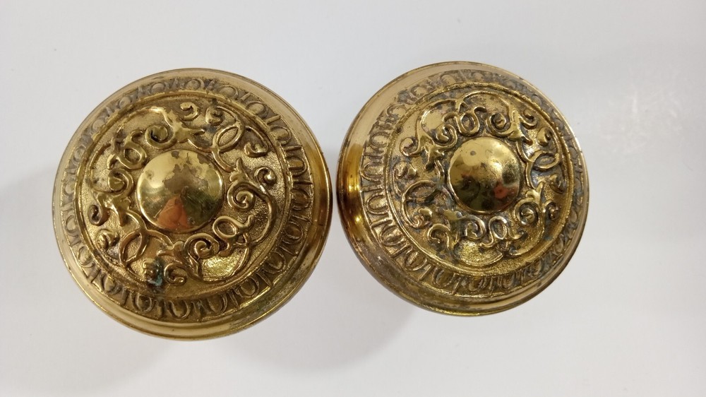 Two Brass Victorian Style Ornate Door Knobs doorknob