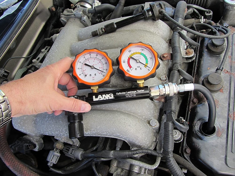 100PSI Engine Cylinder Leak Down Tester Auto Tool w/ Hose, 2 Gauges & Regulator