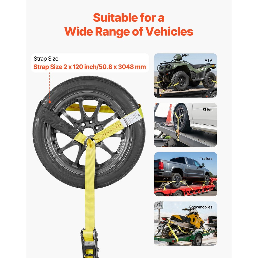 4 Set Wheel Chock Tie-Down Kit Flatbed Ratchet Tie Down Strap w/Durable Hooks