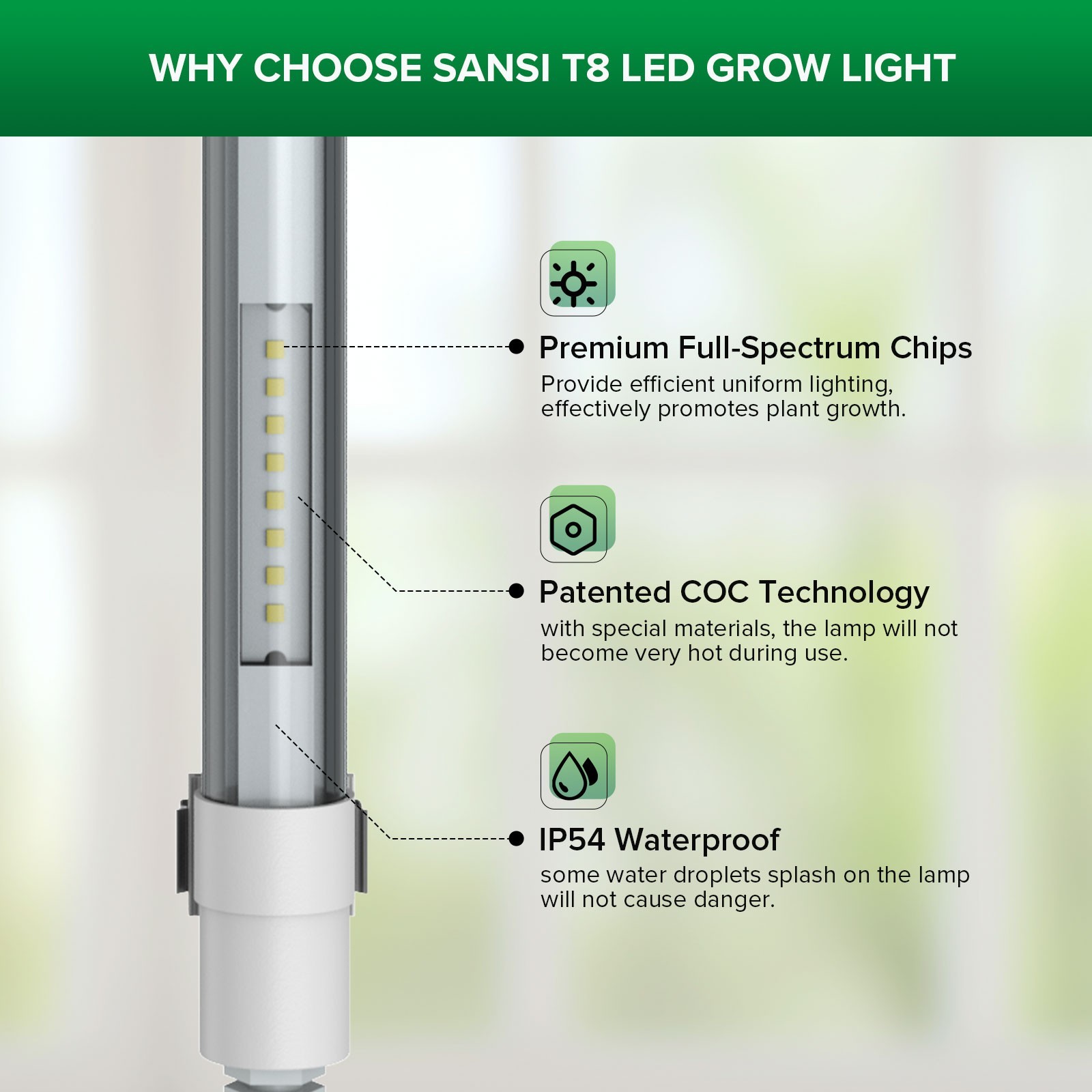 SANSI 80W LED Grow Light Dimmable for Indoor Plants Seedling Lamp Full Spectrum