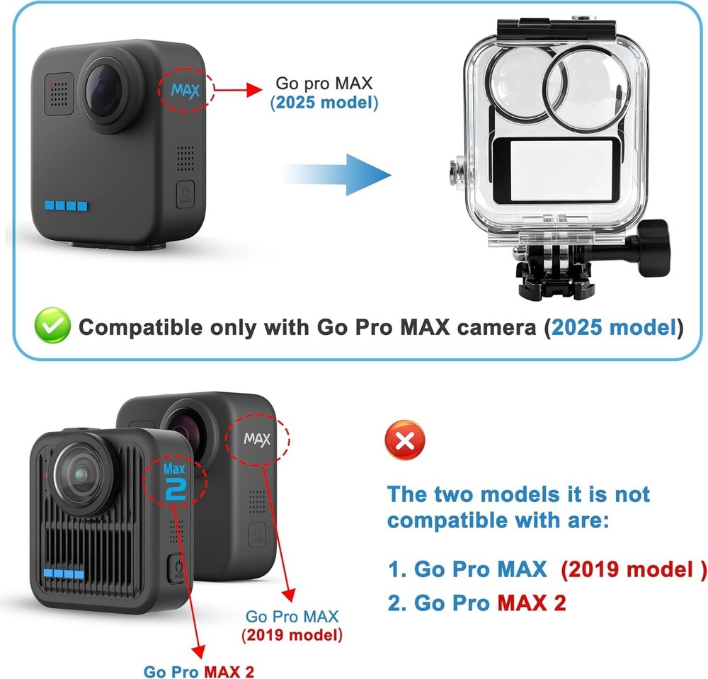 Go Pro MAX 360 Waterproof Case, 147FT/45M Diving Shell