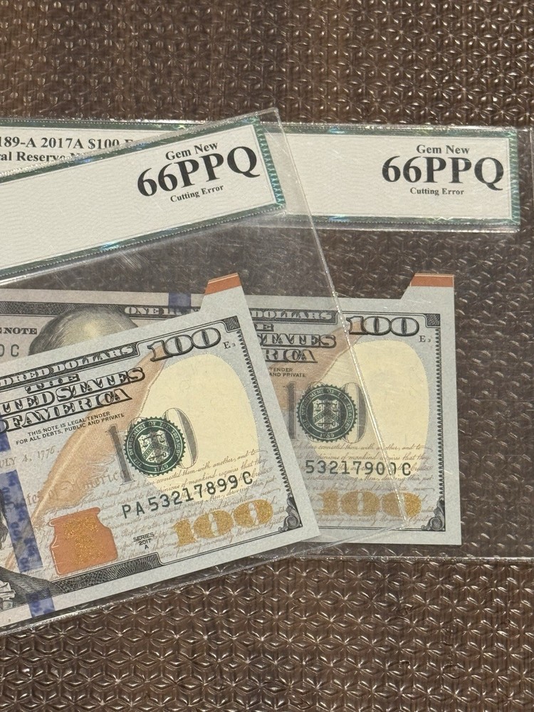 (2) SEQUENTIAL SERIAL NUMBER $100 FRN LEGACY 66 PPQ - CUTTING / FOLDOVER ERROR