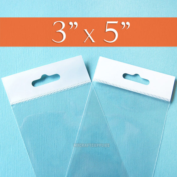 200 Clear Cello Bags,3 x 5 Inch HANG TOP, Resealable Self Adhesive,OPP Poly 3x5"