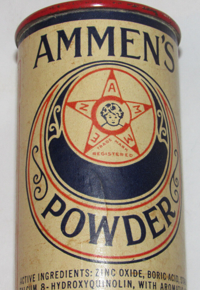 VINTAGE 1940s WWII AMMEN'S ANTISEPTIC POWDER CAN! PACKAGED FOR THE ARMED FORCES!