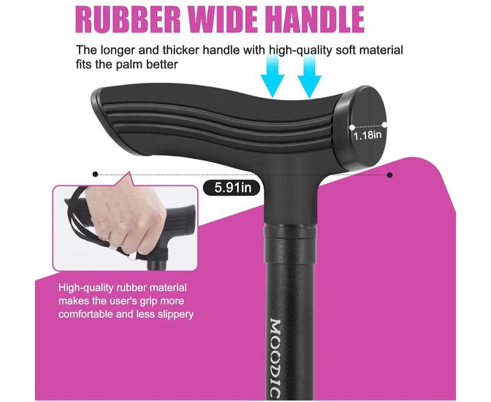 Walking Canes Extended Thickened Handle Foldable Adjustable Black Basic