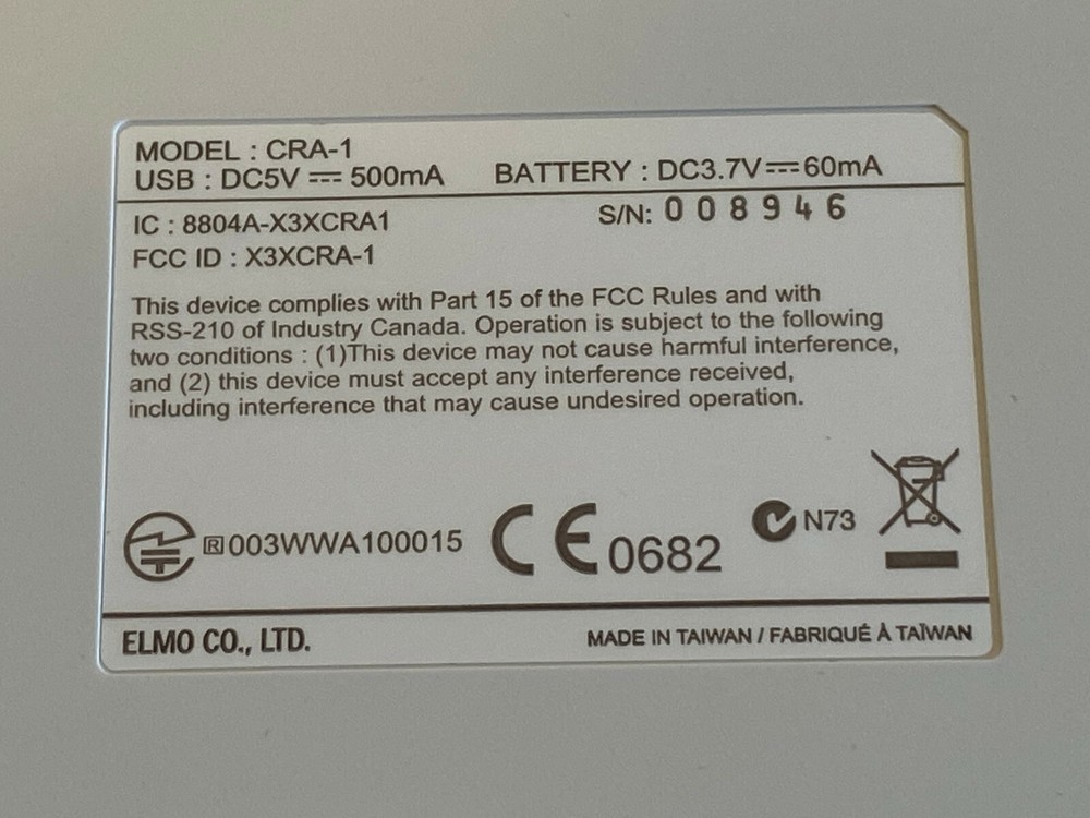 Elmo CRA-1 Wireless Slate /Tablet With Battery & Wireless USB Dongle