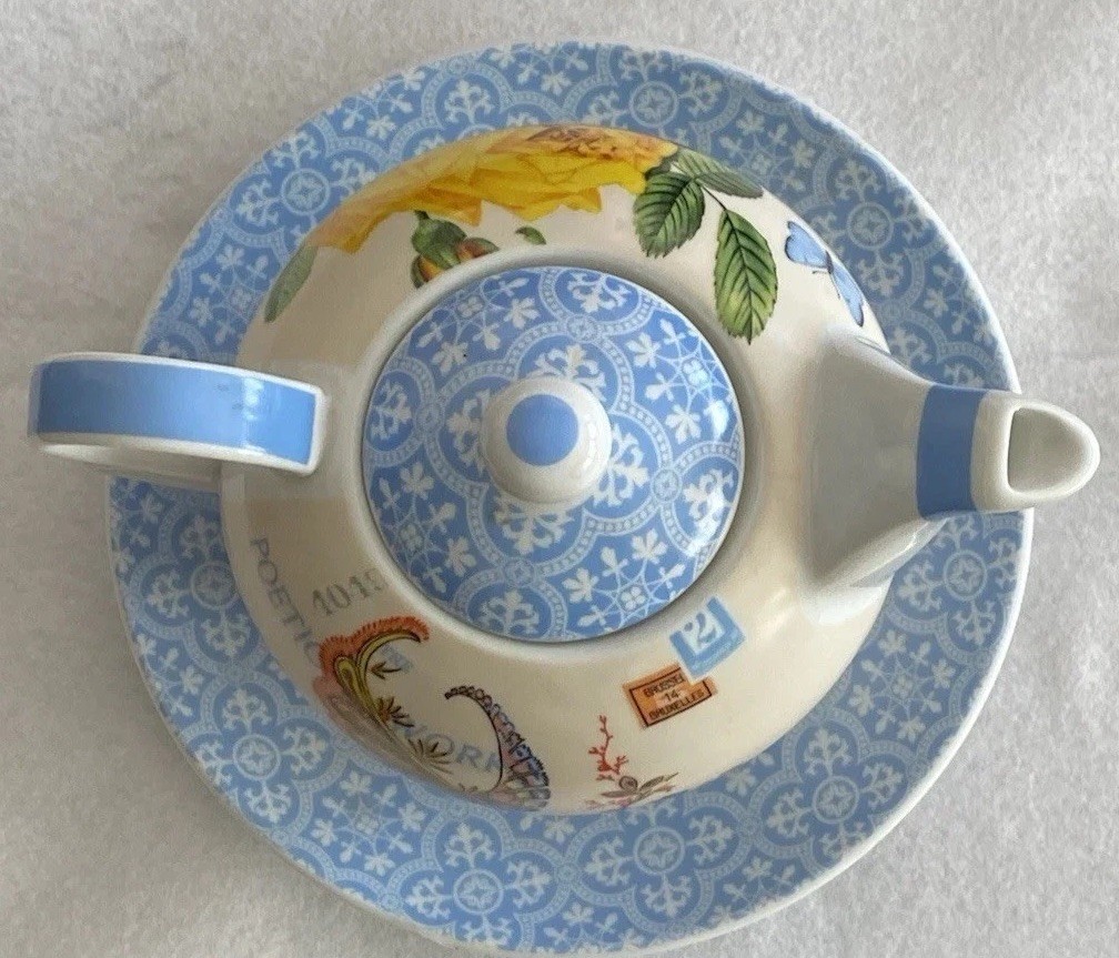 Barnes & Noble All-in-One Porcelain Teapot, Teacup & Saucer Floral Design