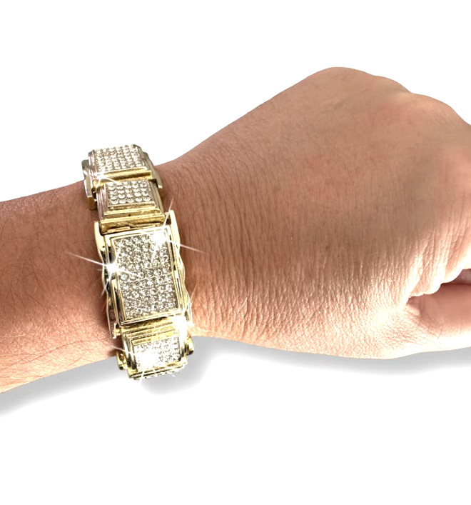 Men's 14k Gold Plated 22mm Hip Hop Thick Bracelet Iced CZ High-End Jewelry 8"