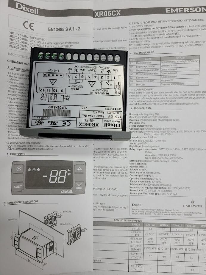 Dixell XR06CX-4N1F1Refrigerator DigitalTemp.Controller110V-Panel,Probes,Brackets