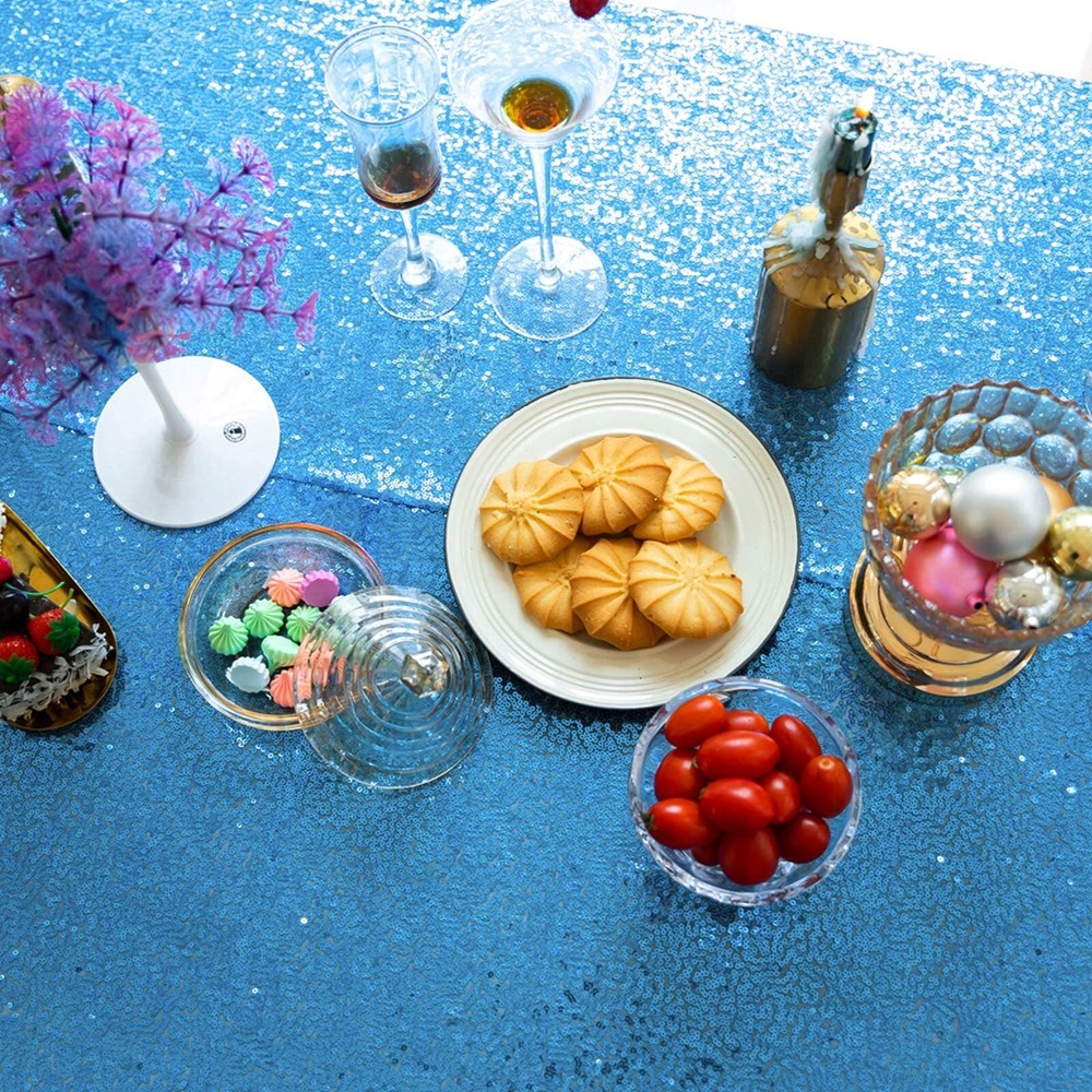 JYFLZQ Baby Blue Sequin Tablecloth 90" x 132" Rectangular Sparkly Drape Table...