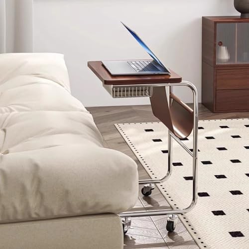C-Shaped End Table, Sofa Side Table with Rotating 13.7 x 21.6 x 25 in Walnut
