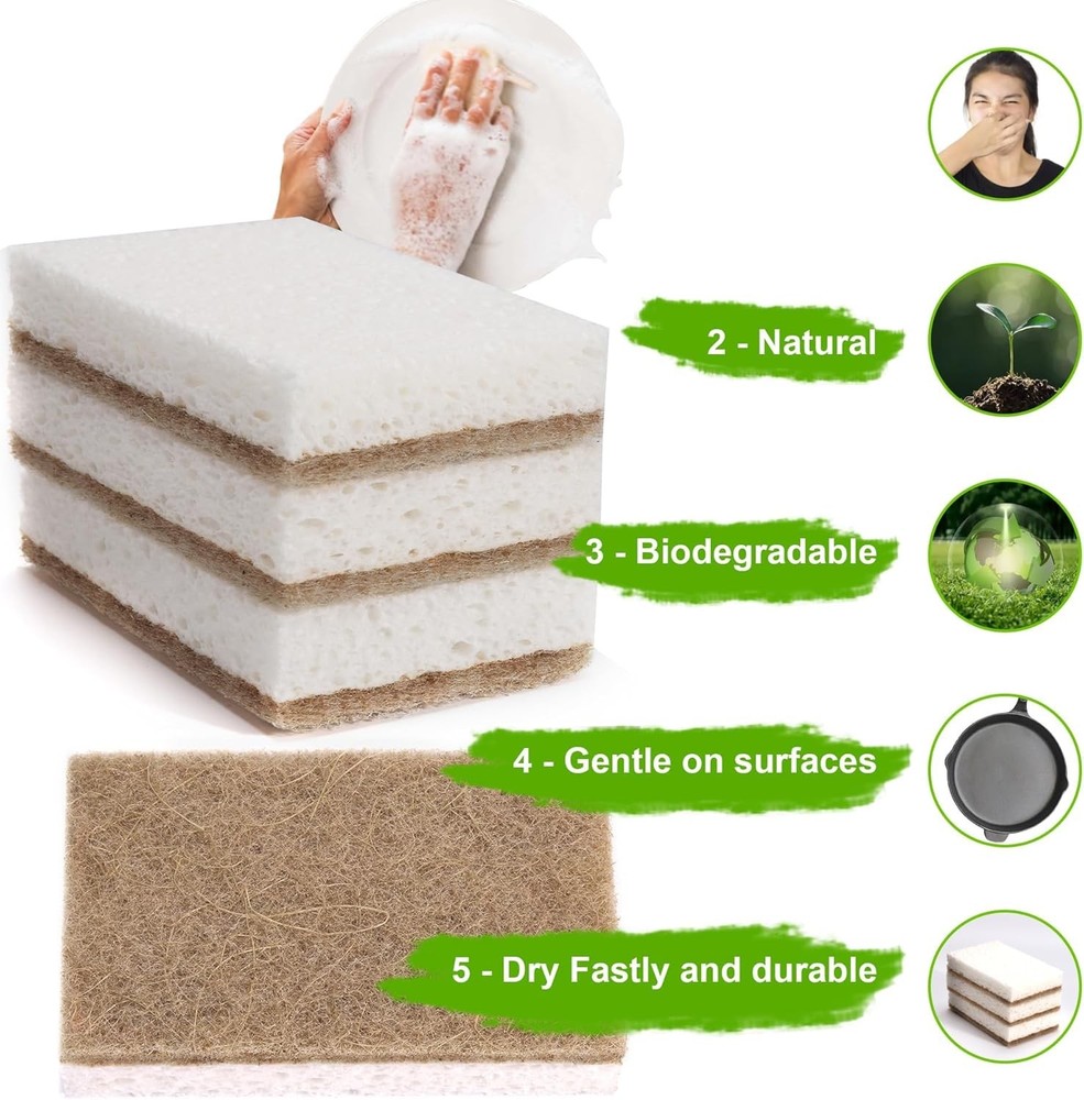 Natural Sponges for Dishes 12 Pack - Keep Soap Brown White 12pcs