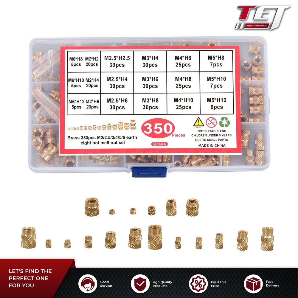 350Pcs Threaded Inserts M2 M2.5 M3 M4 M5 M6 Female Thread Metric Knurled Nuts