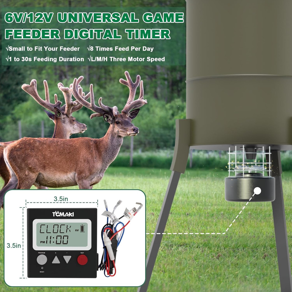 Game Feeder Digital Timer, Deer Feeder Timer, 6V/12V Kit for Goat Feeding, 8 Fee