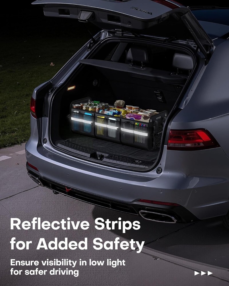 Trunk Organizer for SUV – Car Storage Box with Reflective Strips, Collapsible