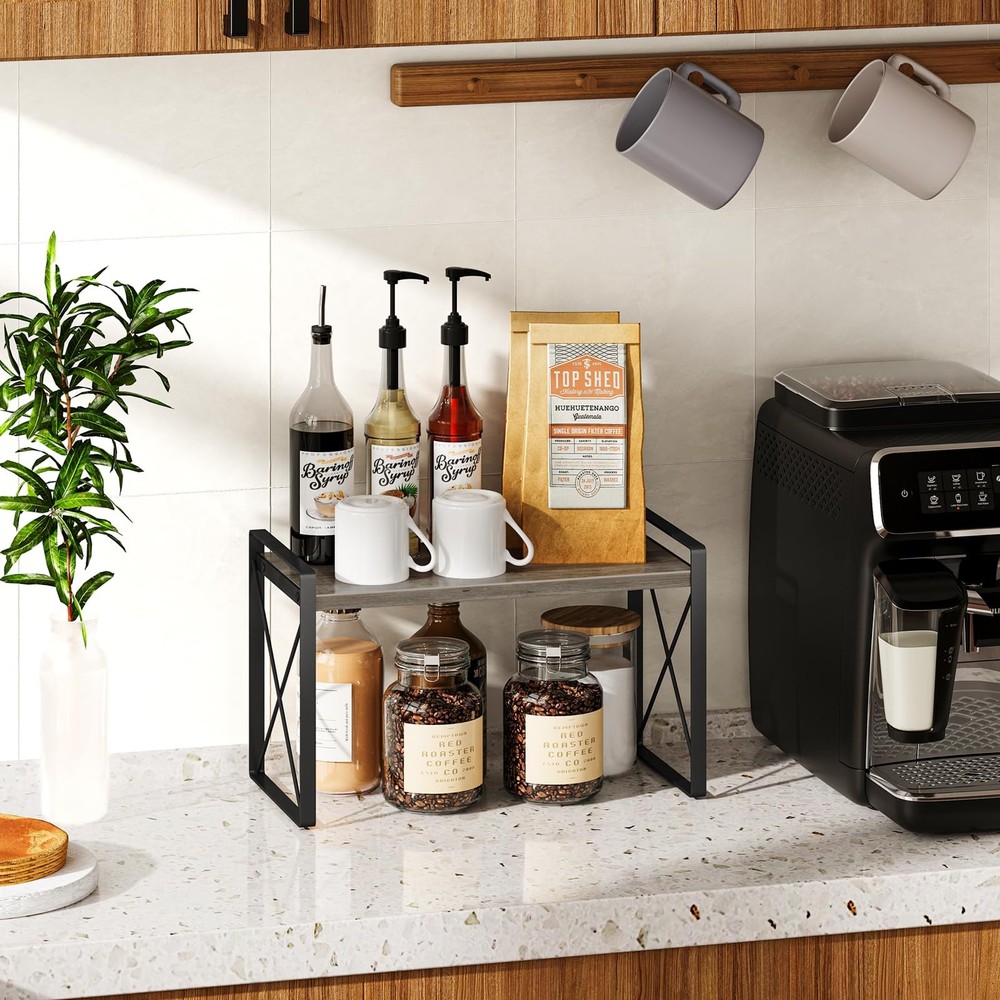 Giikin Wood Countertop Organizer Shelf Riser - Gray Spice Rack - Multi-function