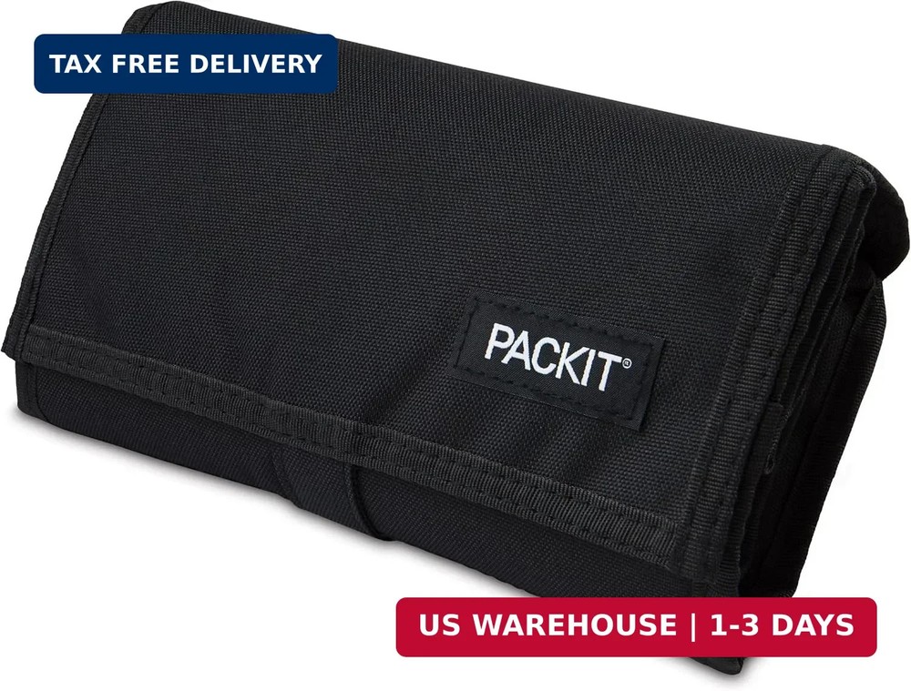 PackIt Freezable Lunch Bag, Black, Built with EcoFreeze Technology, Foldable, Re