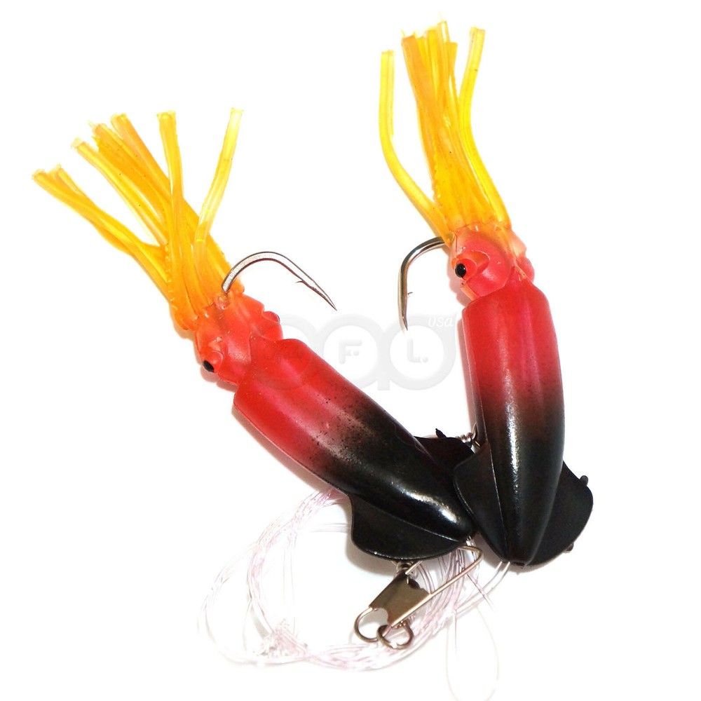 5pairs 4.5" Lingcod Fishing Twin bulb Squid Rockcod Ling Cod Rig rockfish Orange
