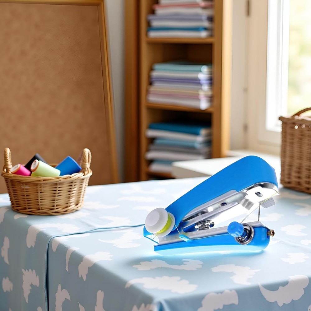 Blue Handheld Sewing Machine Sewing Machines Portable Mini Manual Sewing Machine