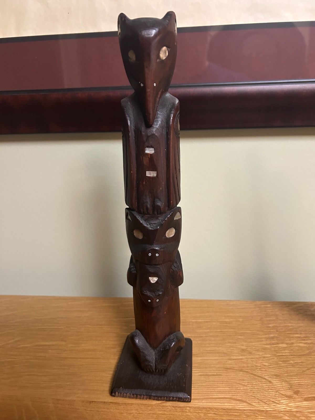 Tlingit Totem Pole with Abalone Inlays