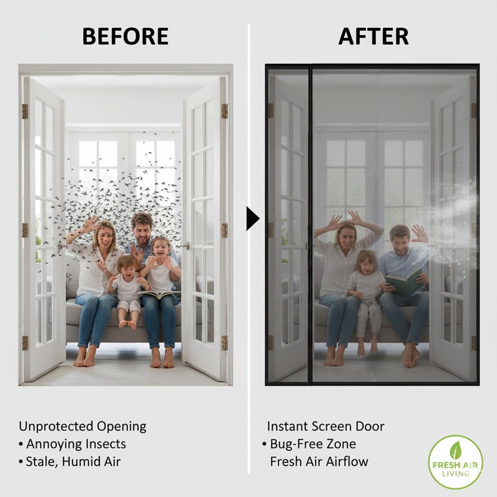 Magnetic Screen Door Left Right Side Opening Polyethylene Terephthalate Mesh ...