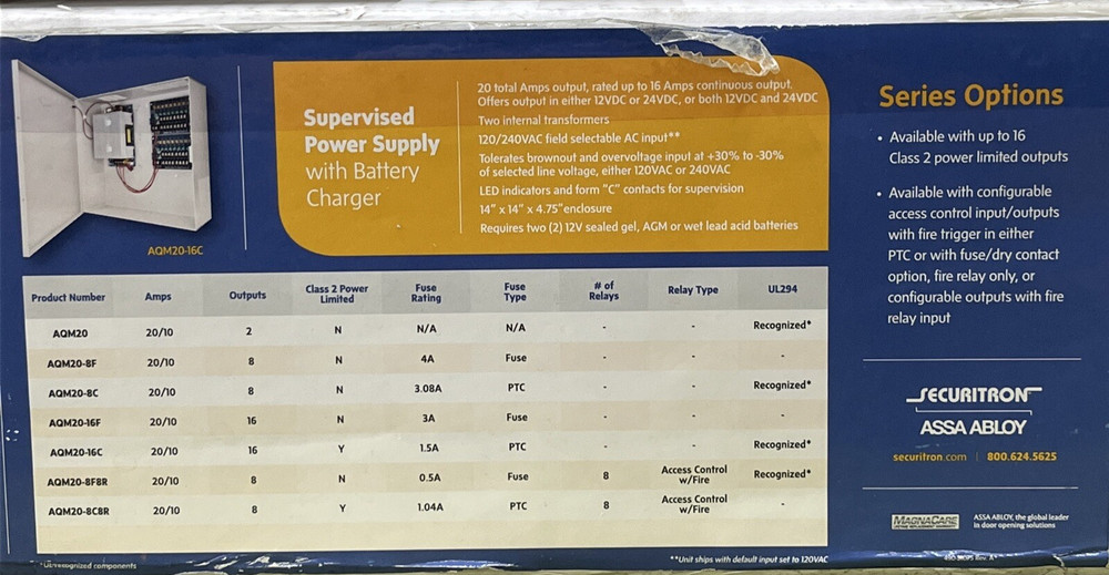 Securitron AQM20-16F Power Supply – 20A Access Control PSU