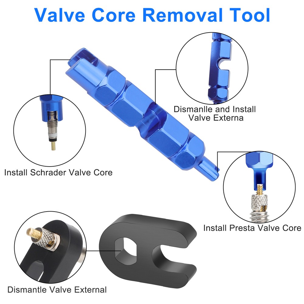 Presta Valve Core Removal Tool with Replacement Valve Core Cap for Bike