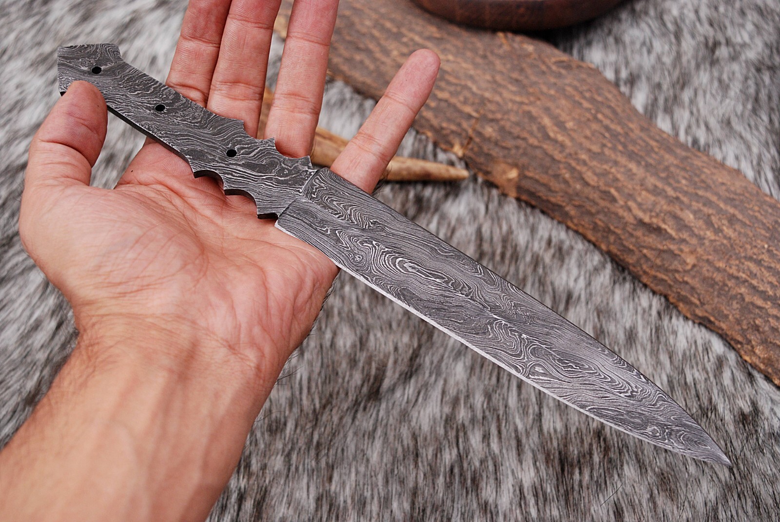 CUSTOM HANDMADE DAMASCUS STEEL BLANK BLADE SKINNING HUNTING BOWIE KNIFE X77
