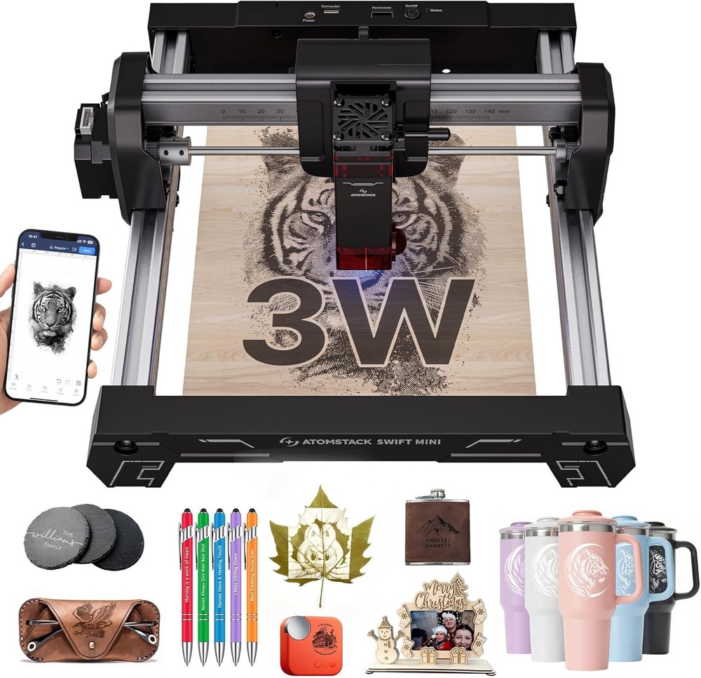 ATOMSTACK SWIFT MINI Laser Engraver 3W, Fully Pre-Assembled 135×145mm Area