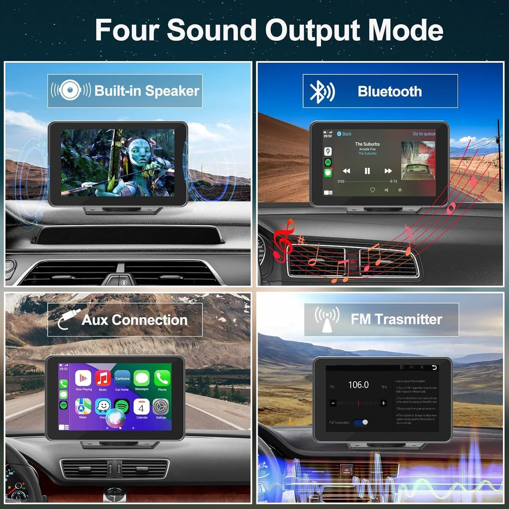 7" Wireless Carplay Screen for Car - Apple Carplay & Android Auto Portable Touch