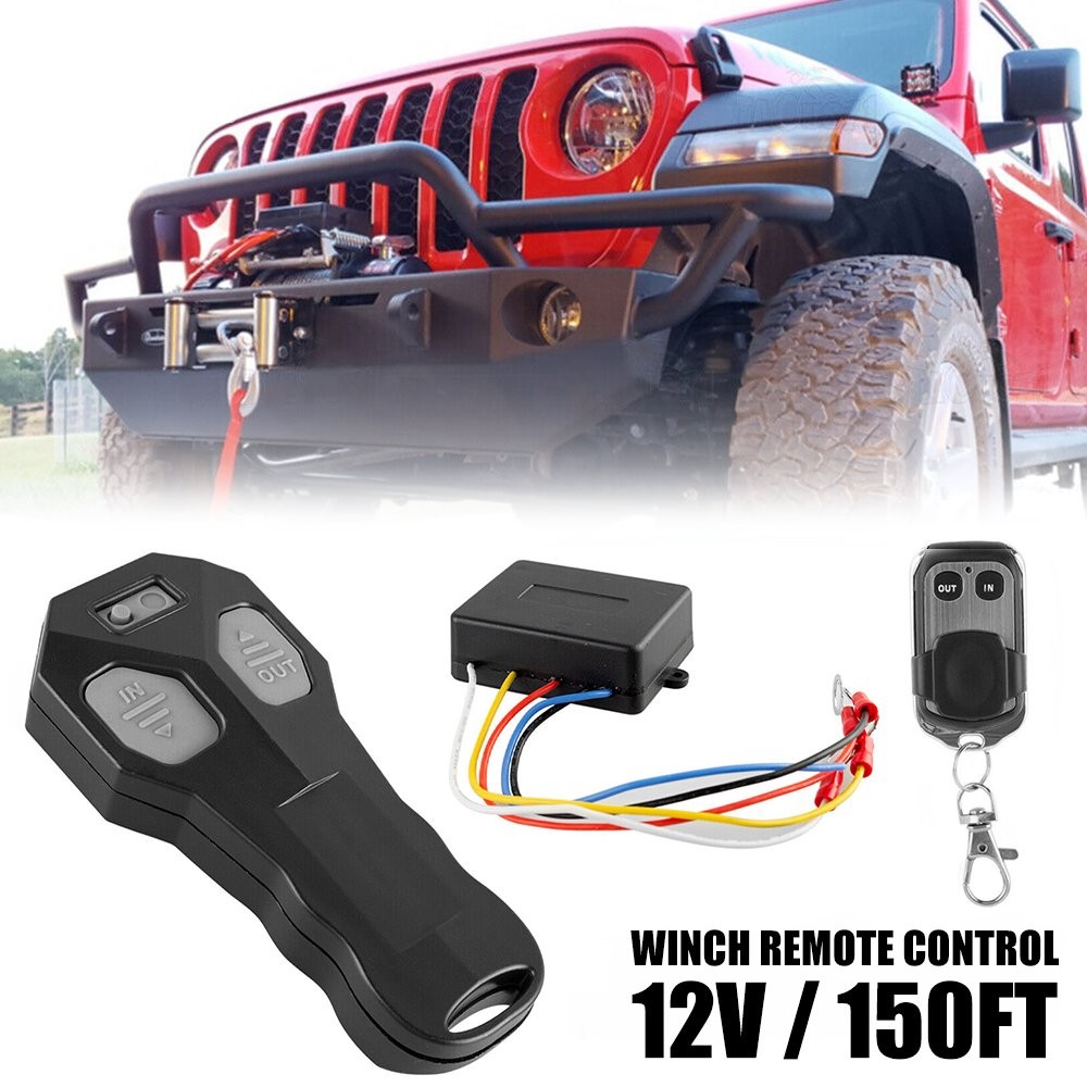 Car Vehicle Winch Wireless Control Remote KeyFob Transmitter Receiver -Black Kit