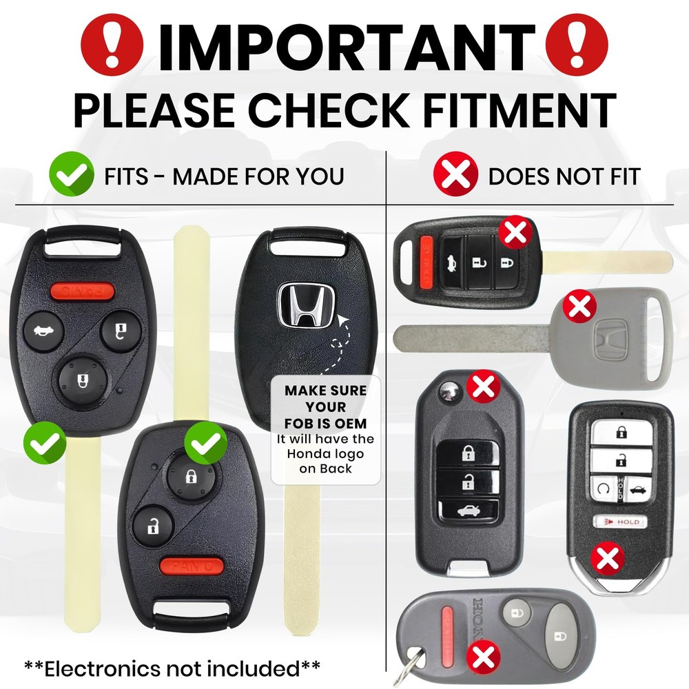 Key Fob Shell for Honda 4 Button Crack Resistant Case Black Enhanced Longevity