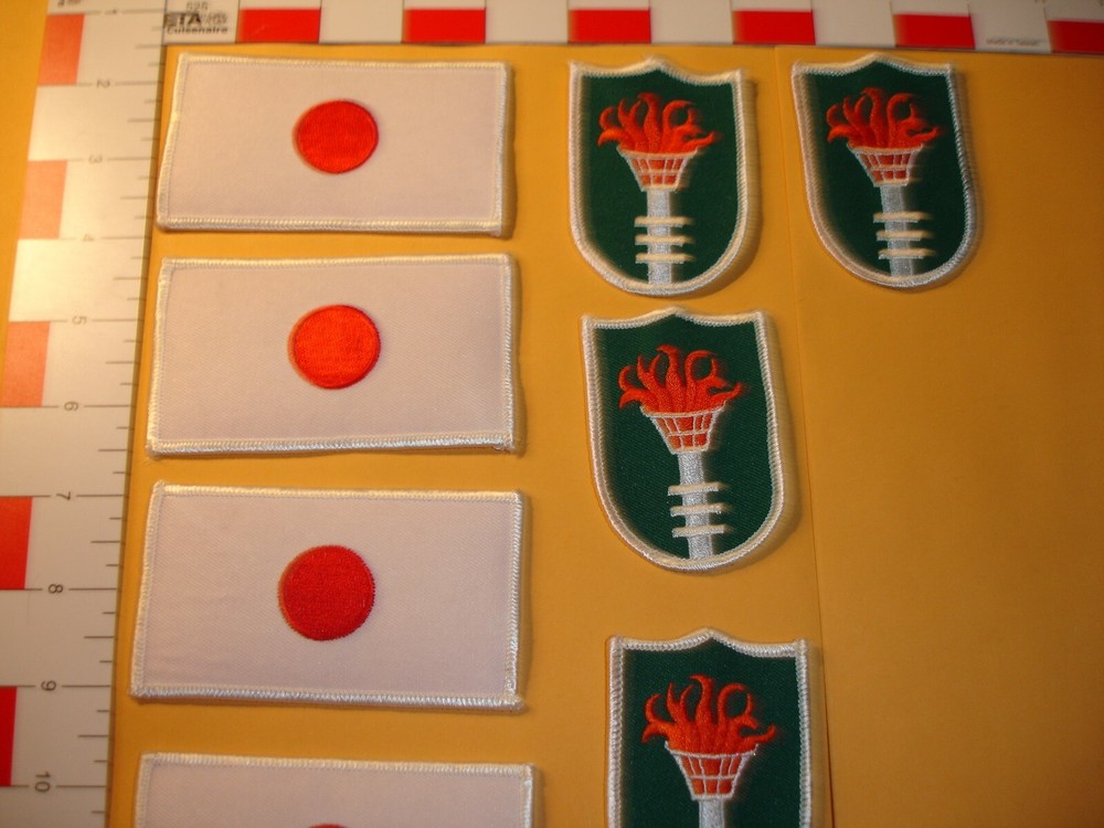 Japanese Flag with Olympic torch patch 8 total patches