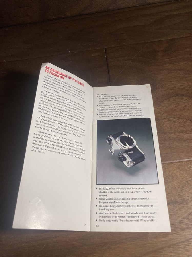 Original Pentax ME F Camera Brochure