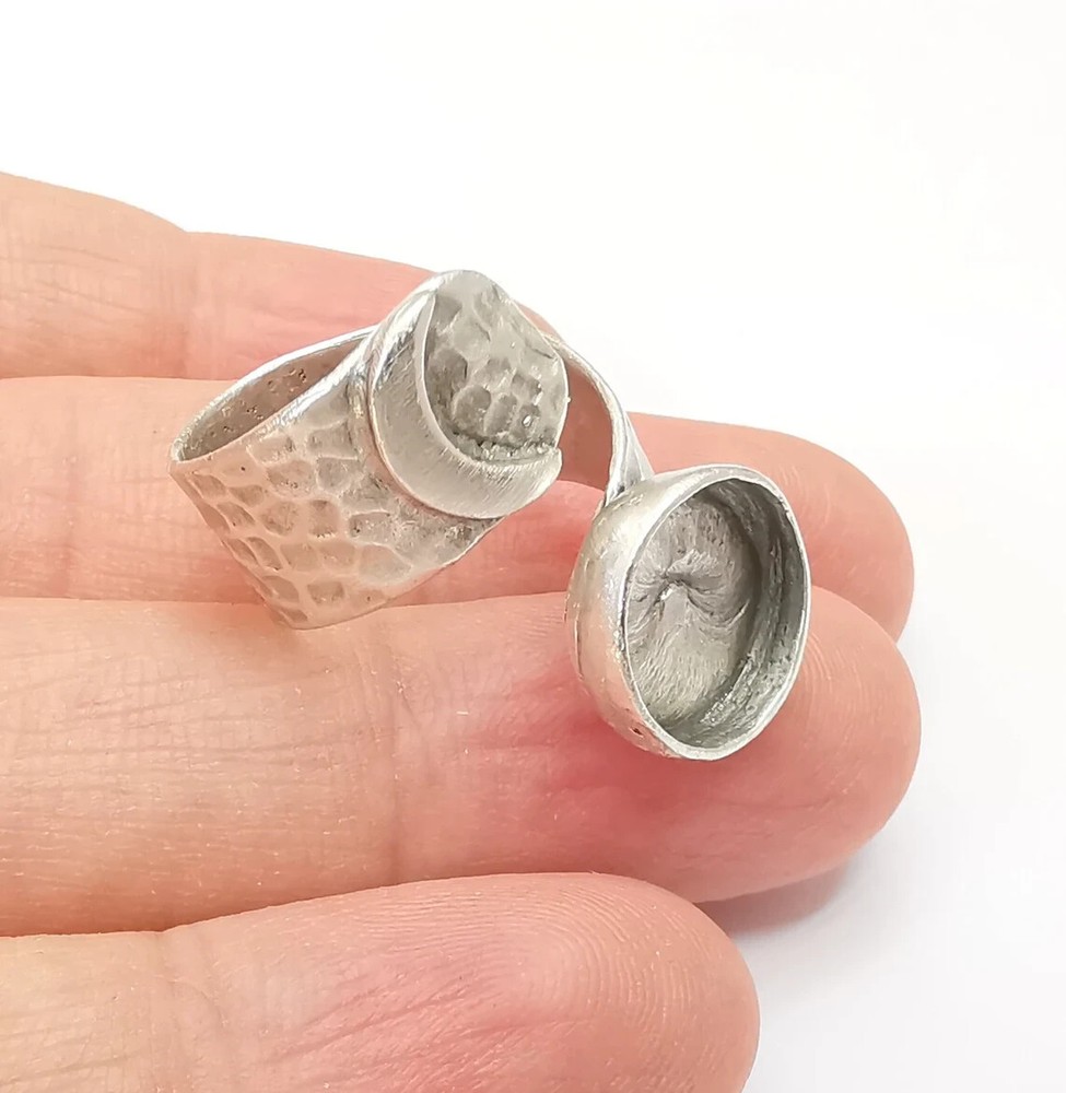 Crescent Ring Setting Blank Cabochon Ring Mounting Adjustable Wrap Ring Base