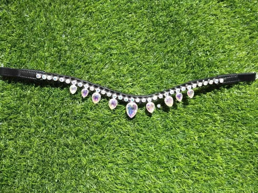 Multi Color Beautiful Crystal Stoned Leather Bridle Browband.