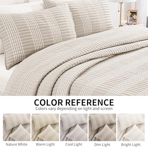 128x120 Seersucker Patchwork Oversized Oversized King Plus-128" x 120" Beige