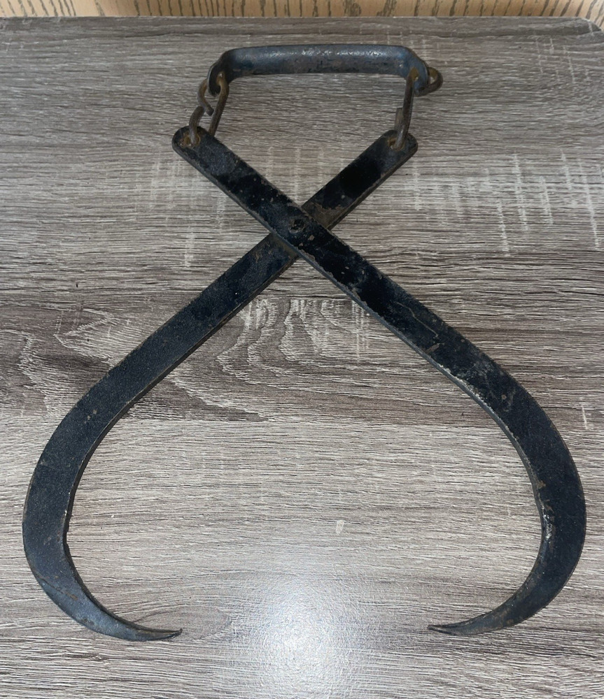 Vintage Log Grabber Ice Tongs Rustic Décor Wood Work