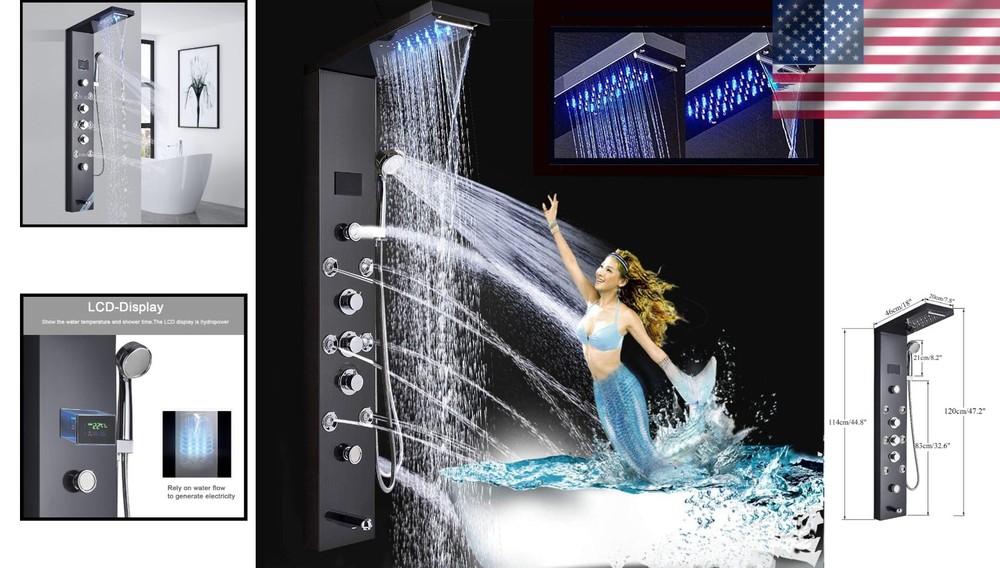 Luxurious LED Shower Panel Tower - 6 Functions Rainfall, Massage Jets & More