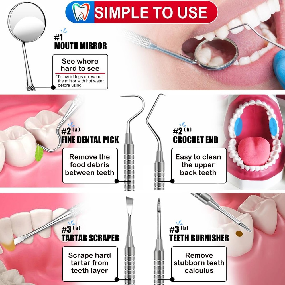 Dental Tools, Pick for Teeth Cleaning, Tools With Case - Black