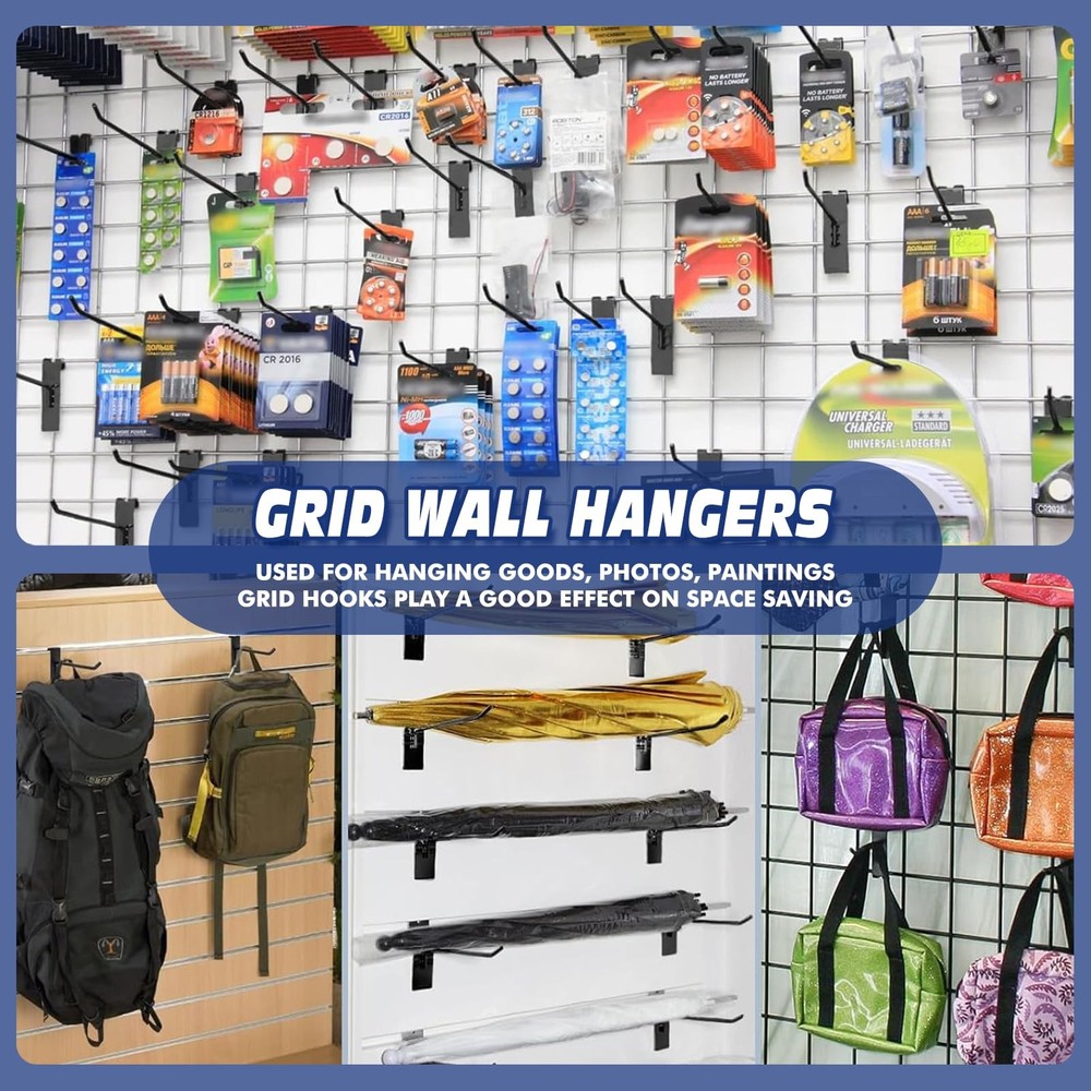 20 PCS Black 4 Inch Grid Wall Hooks Grid Panel Retail Display Storage