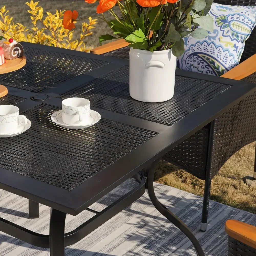 37" Outdoor Dining Table Metal Steel Mesh Patio Table with 1.57" Umbrella Hole