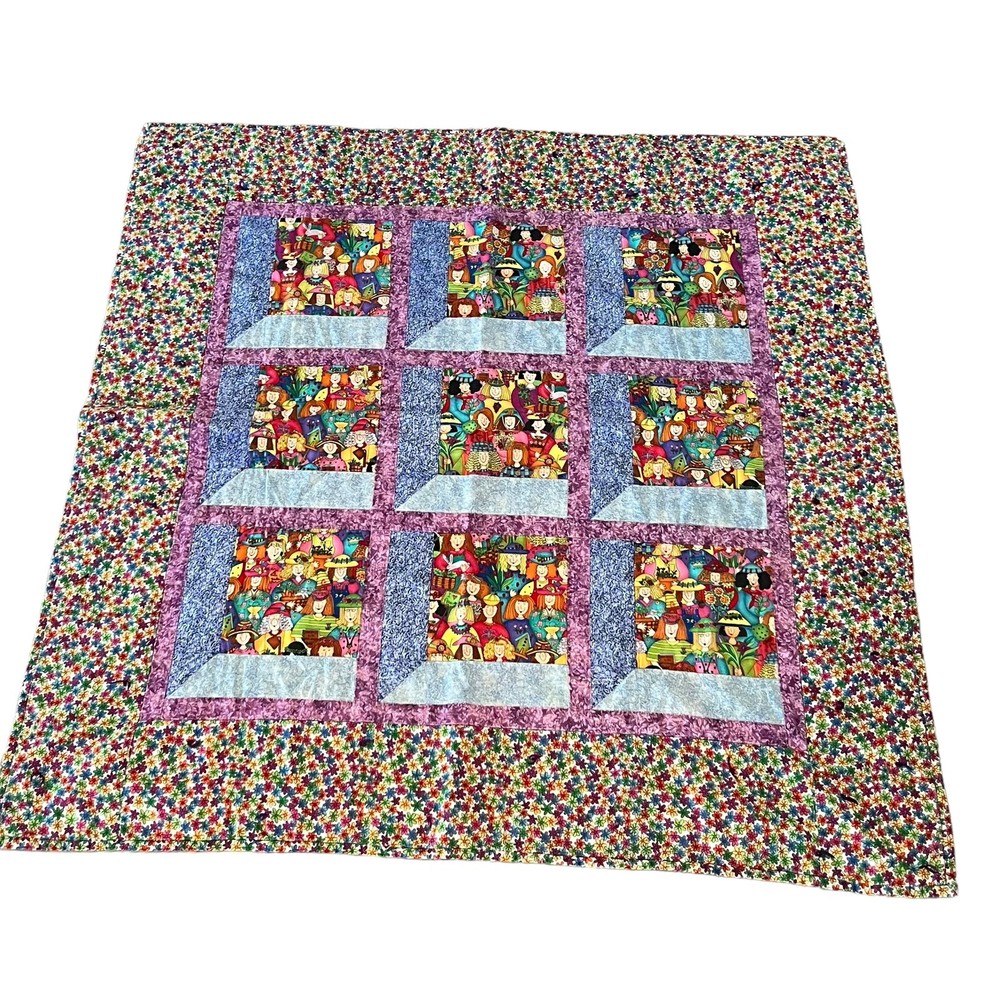 37 X 37 2001 Patchwork Quilt Garden Theme Signed