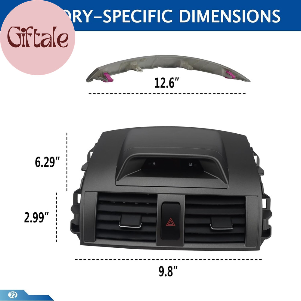 Dashboard Trim Kit Center A/C Vent Panel with Clock + Left/Right Trim Strips Com