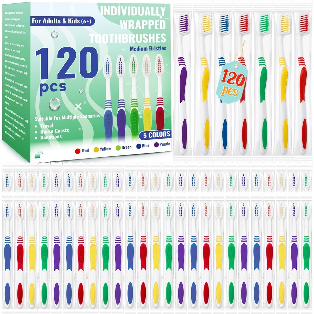 Comdian 120 Pcs Toothbrush Bulk Disposable, Travel Toothbrushes Pack, Soft Br...