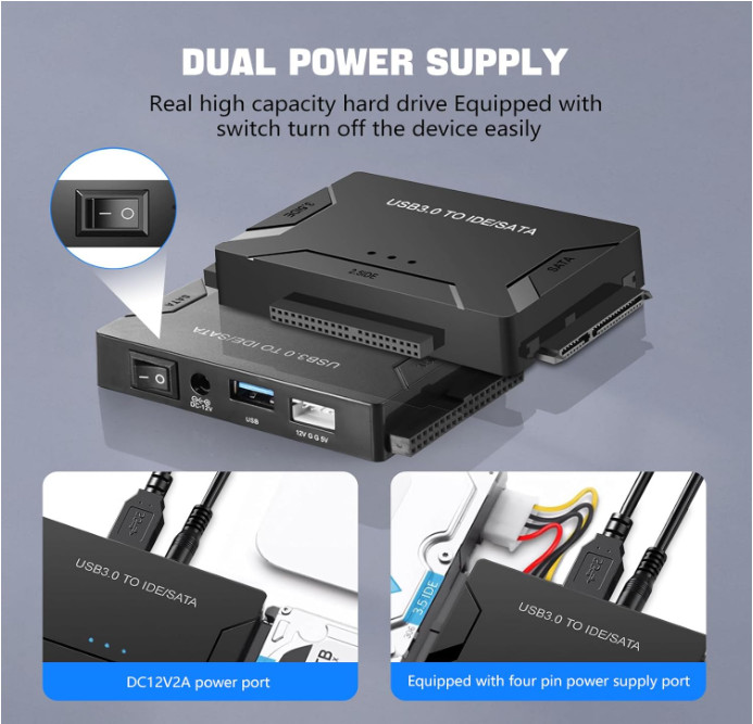 Hard Drive Reader USB 3.0 SATA IDE Adapter Universal External Data Recovery Kit