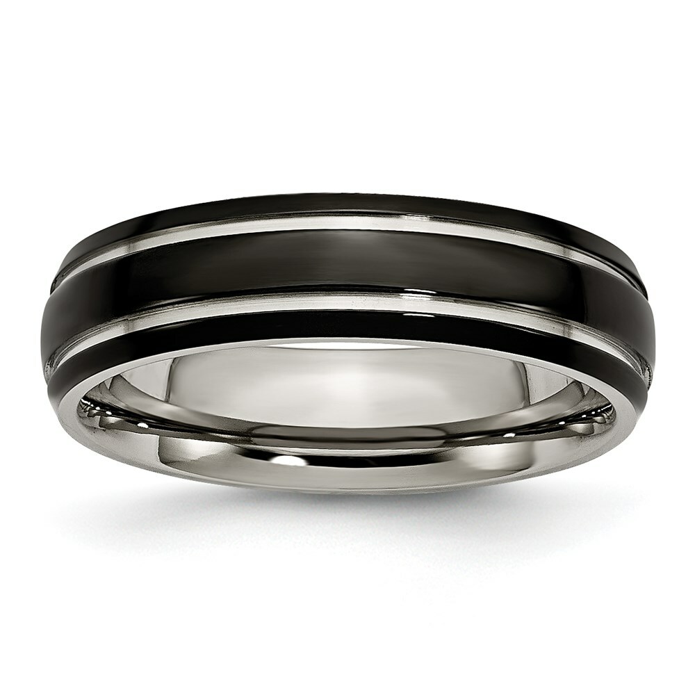 Titanium Grooved 6mm Black IP-plated Polished Band