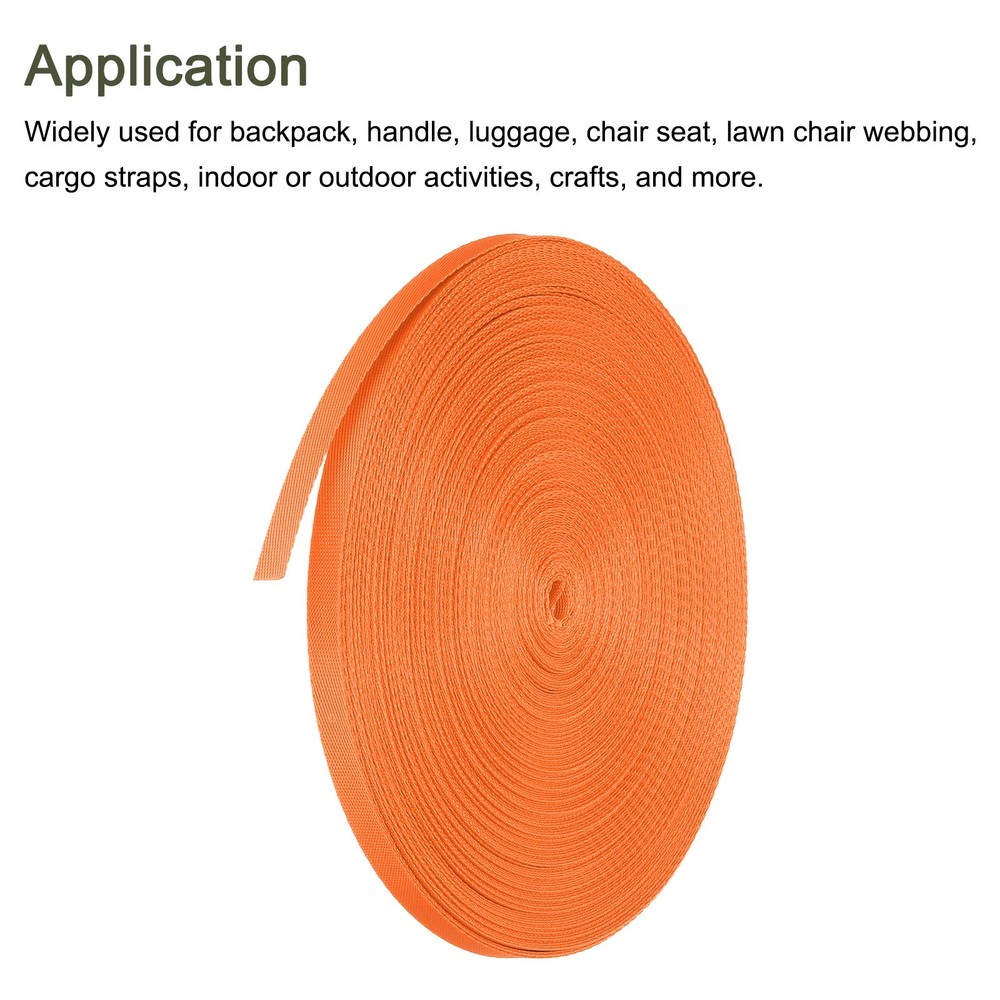 Flat Nylon Webbing Strap 3/8 Inch 50 Yards Orange for Backpack