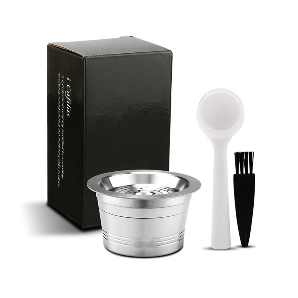 Stainless Reusable Vertuoline Capsule+Spoon+Brush For Caffitaly Ruby